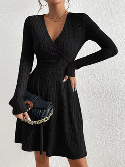 Autumn and Winter New Women'S Knitted Slim Sexy Sheath Dress Waist Slimming inside a Short Bag Hip Little Black Dress