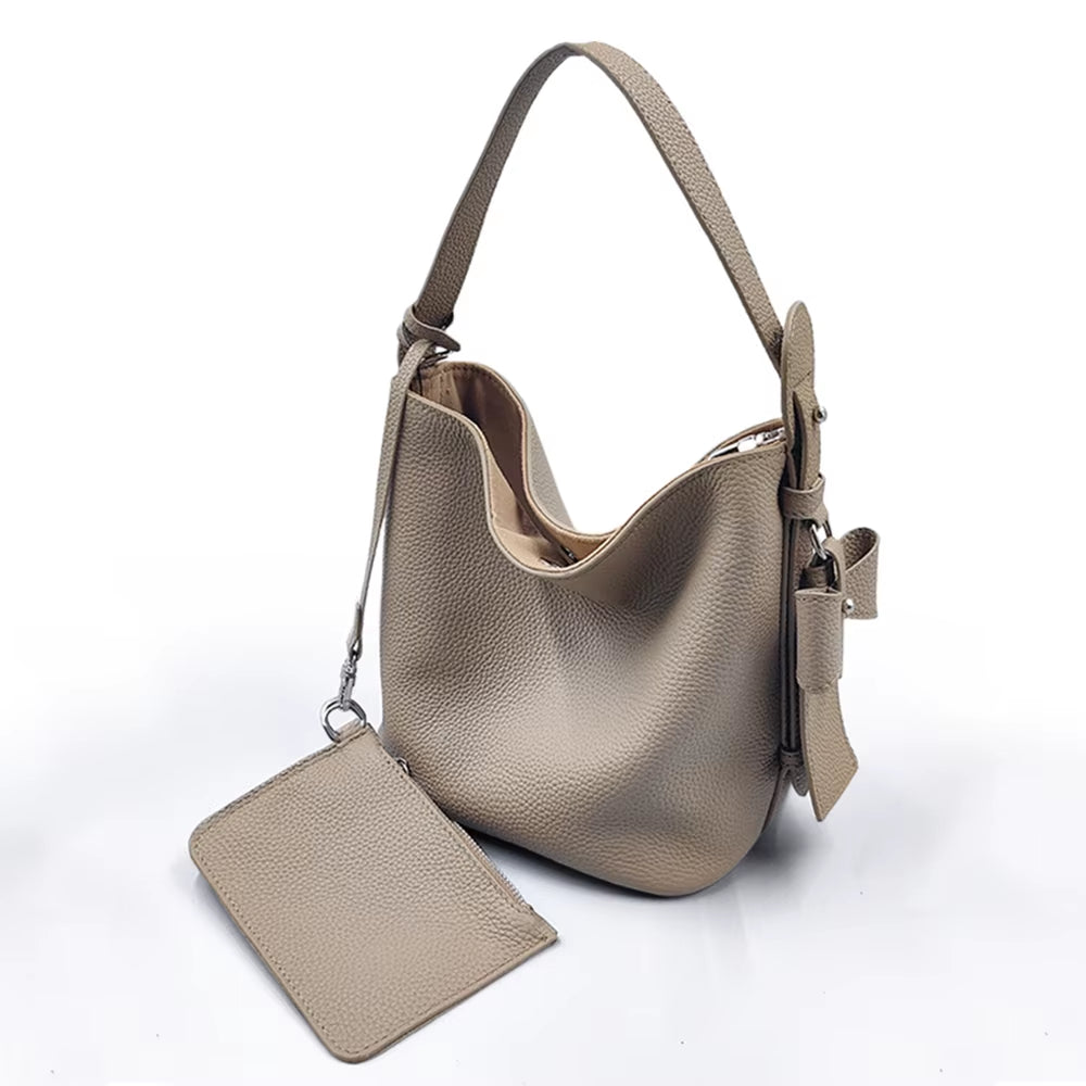 Elegant Bowknow Women Bucket Bag Custom Initials Large Capacity Female Shoulder Bag Fashion Genuine Leather Lady Square Handbag