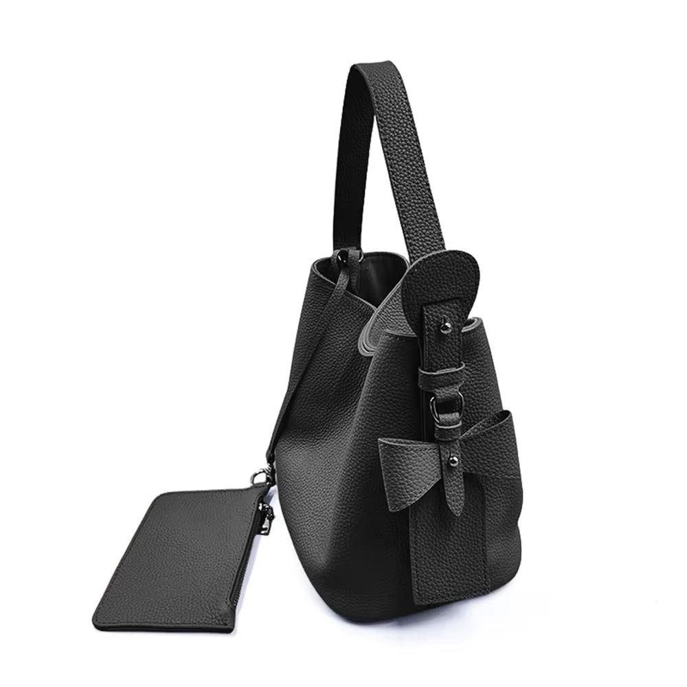 Elegant Bowknow Women Bucket Bag Custom Initials Large Capacity Female Shoulder Bag Fashion Genuine Leather Lady Square Handbag