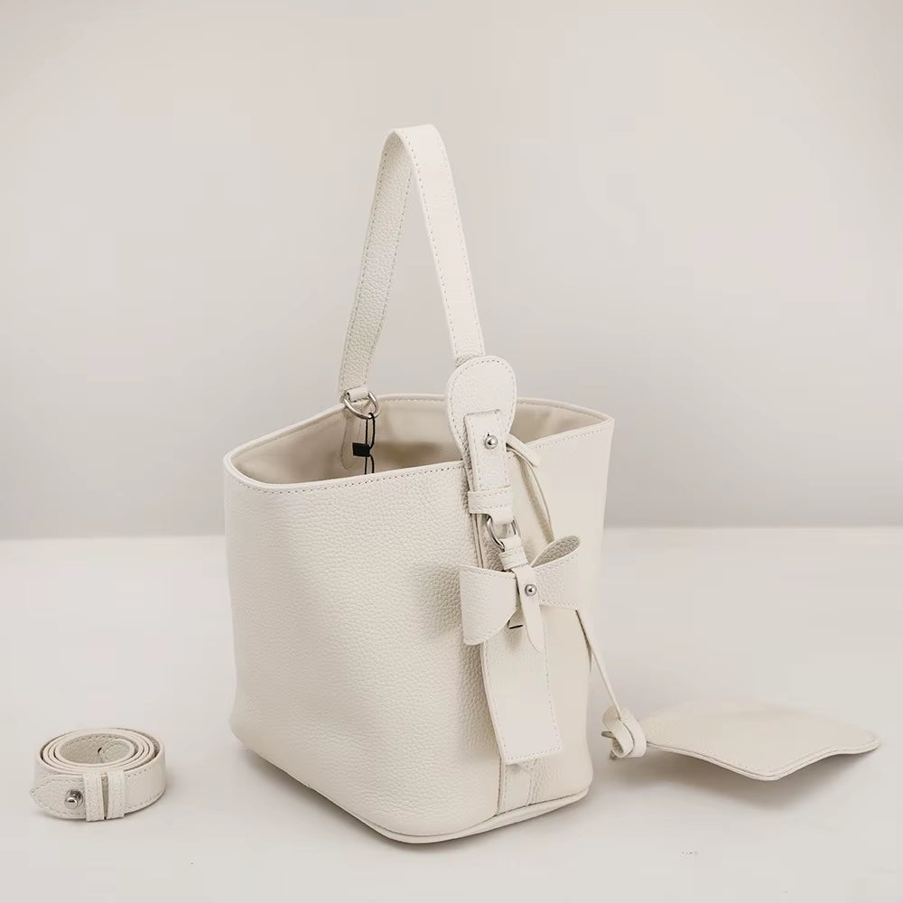 Elegant Bowknow Women Bucket Bag Custom Initials Large Capacity Female Shoulder Bag Fashion Genuine Leather Lady Square Handbag