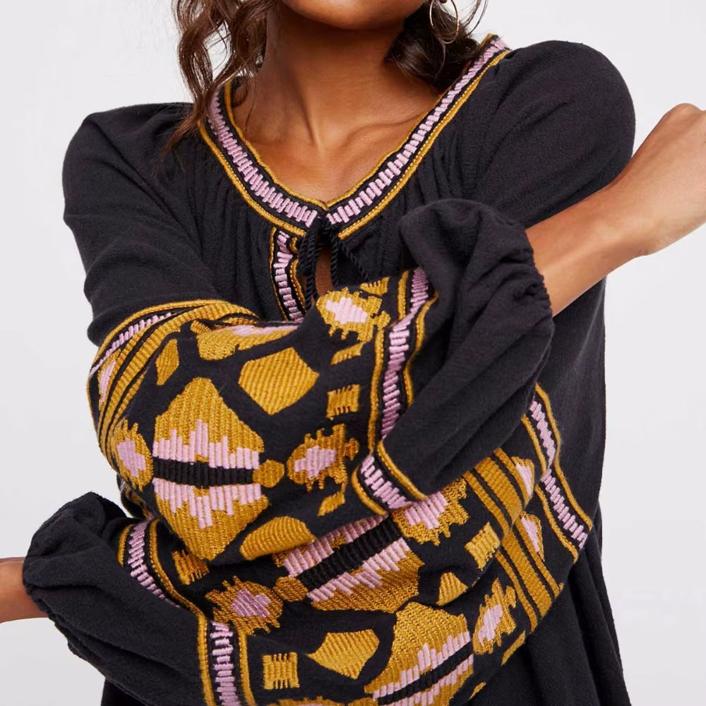 Women Long Blouses Shirts Lantern Sleeve Embroiderd Tassel Women Blouse Tops Summer Female Tops Hippie Blusas