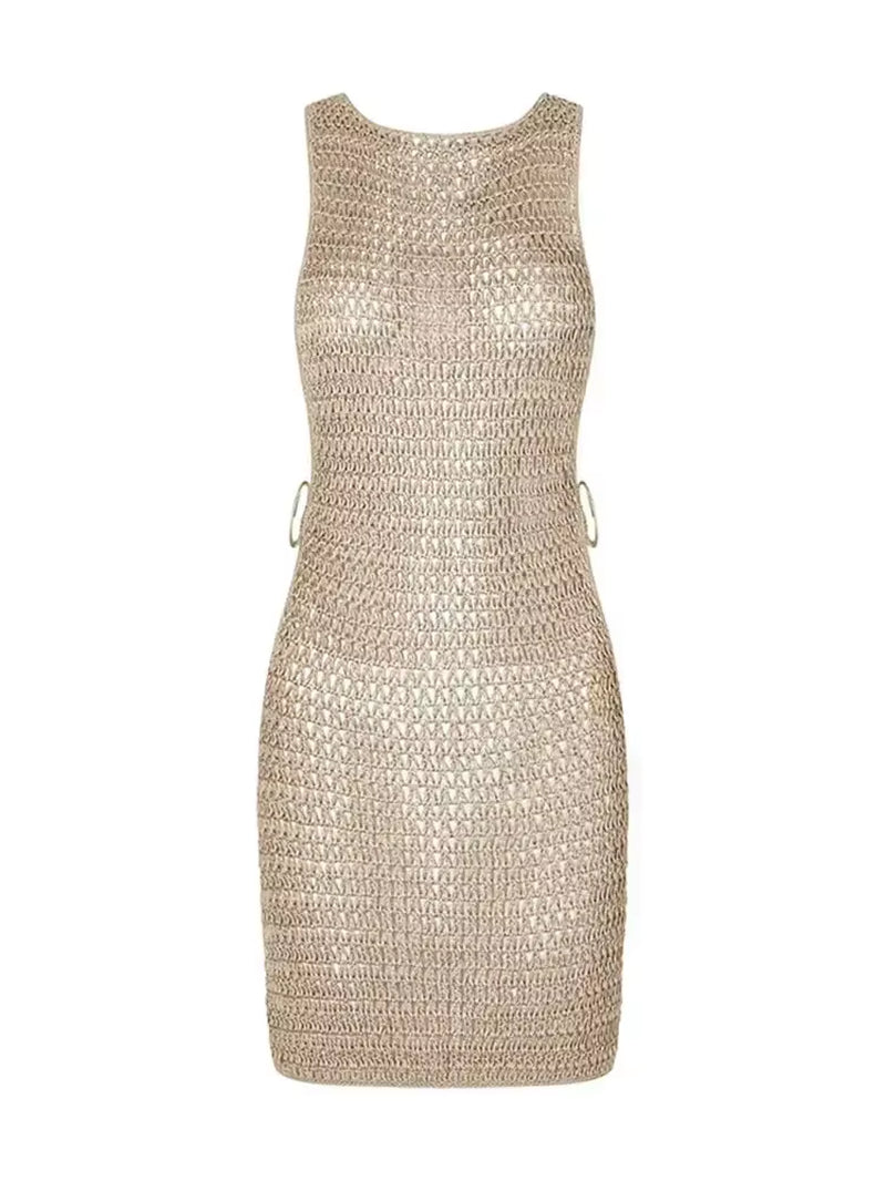 2026 Summer Sexy One Neck Cut Out Circle Decoration Corset Slim Beach Mini Dress Women Seaside Beachwear Swimwear Cover up A2796