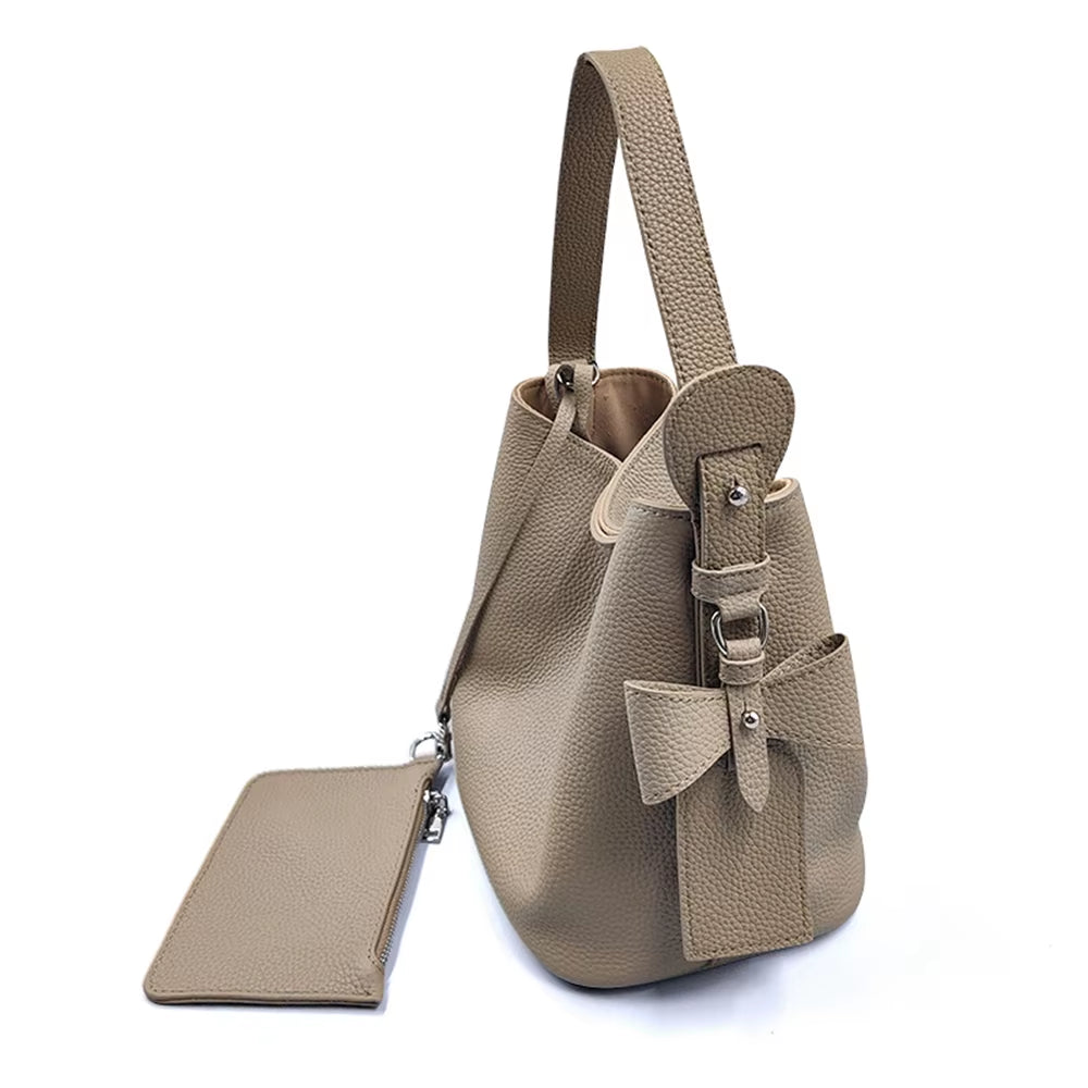 Elegant Bowknow Women Bucket Bag Custom Initials Large Capacity Female Shoulder Bag Fashion Genuine Leather Lady Square Handbag