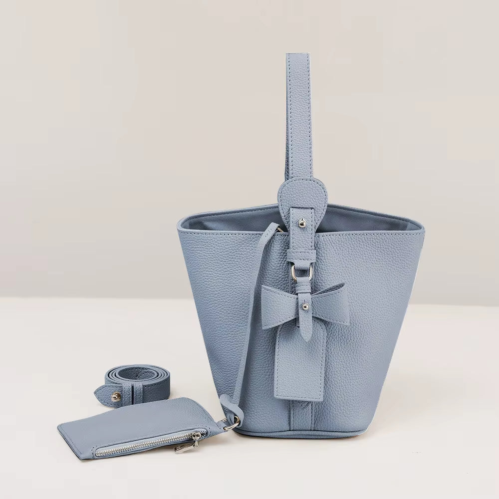 Elegant Bowknow Women Bucket Bag Custom Initials Large Capacity Female Shoulder Bag Fashion Genuine Leather Lady Square Handbag