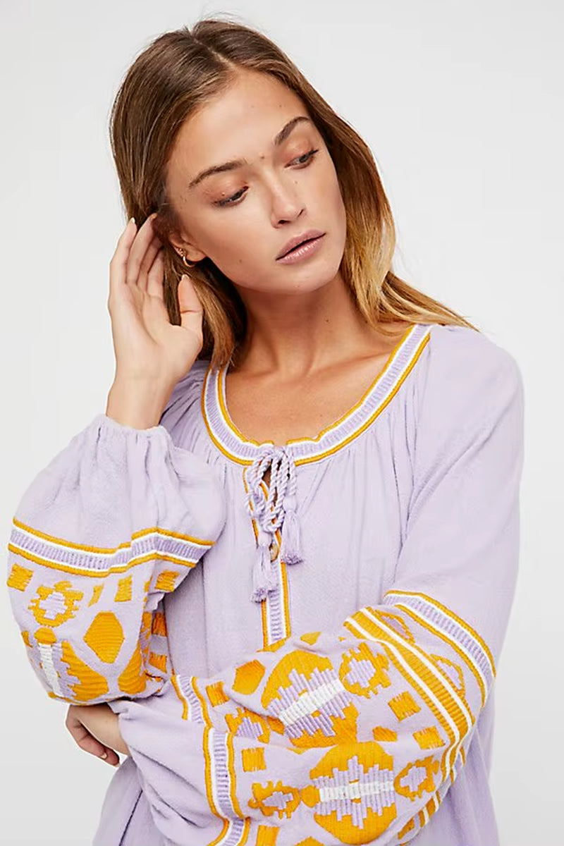 Women Long Blouses Shirts Lantern Sleeve Embroiderd Tassel Women Blouse Tops Summer Female Tops Hippie Blusas