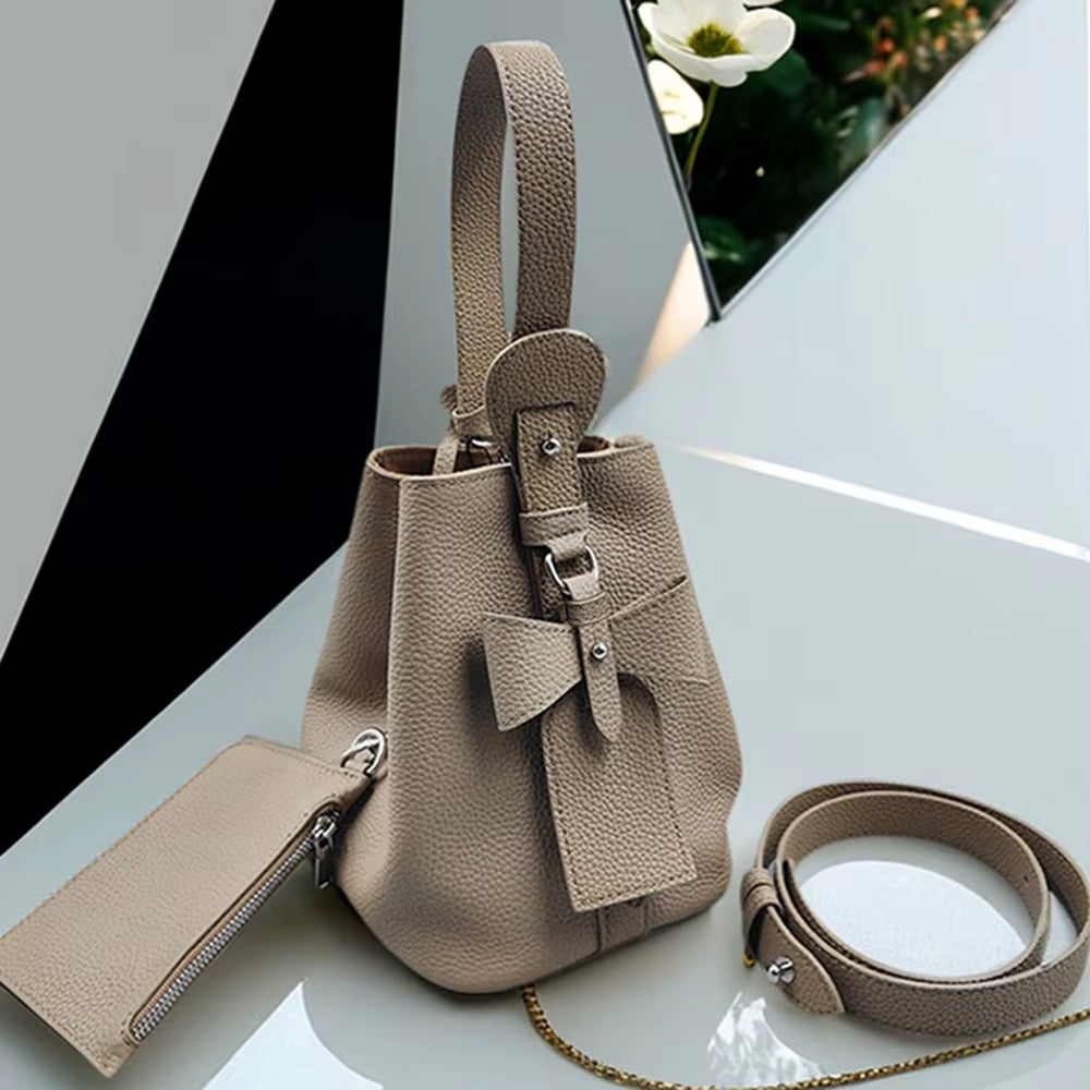 Elegant Bowknow Women Bucket Bag Custom Initials Large Capacity Female Shoulder Bag Fashion Genuine Leather Lady Square Handbag