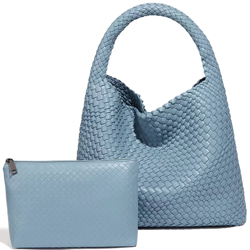 Woven Tote Bag for Women Large Woven Handbag Soft Leather Shoulder Bag Work Shopper Summer Beach Travel Tote Bag with Purse