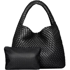 Woven Tote Bag for Women Large Woven Handbag Soft Leather Shoulder Bag Work Shopper Summer Beach Travel Tote Bag with Purse