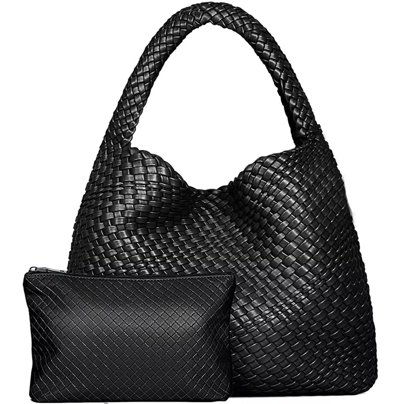Woven Tote Bag for Women Large Woven Handbag Soft Leather Shoulder Bag Work Shopper Summer Beach Travel Tote Bag with Purse