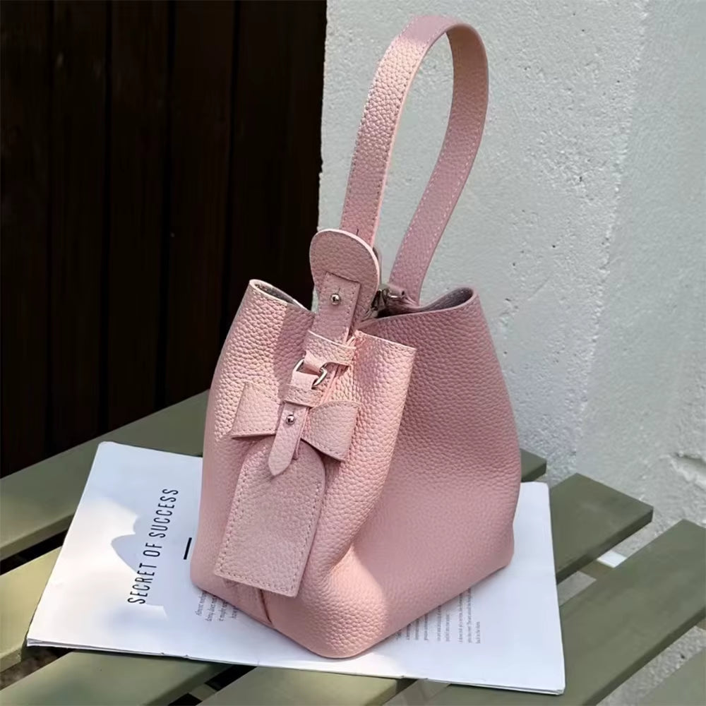 Elegant Bowknow Women Bucket Bag Custom Initials Large Capacity Female Shoulder Bag Fashion Genuine Leather Lady Square Handbag