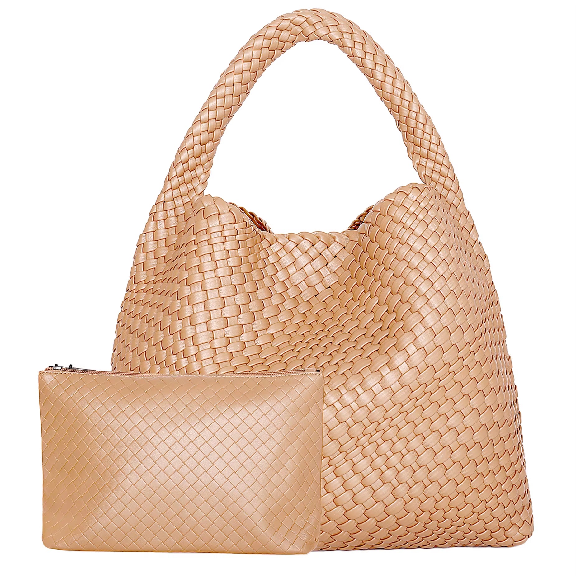 Woven Tote Bag for Women Large Woven Handbag Soft Leather Shoulder Bag Work Shopper Summer Beach Travel Tote Bag with Purse