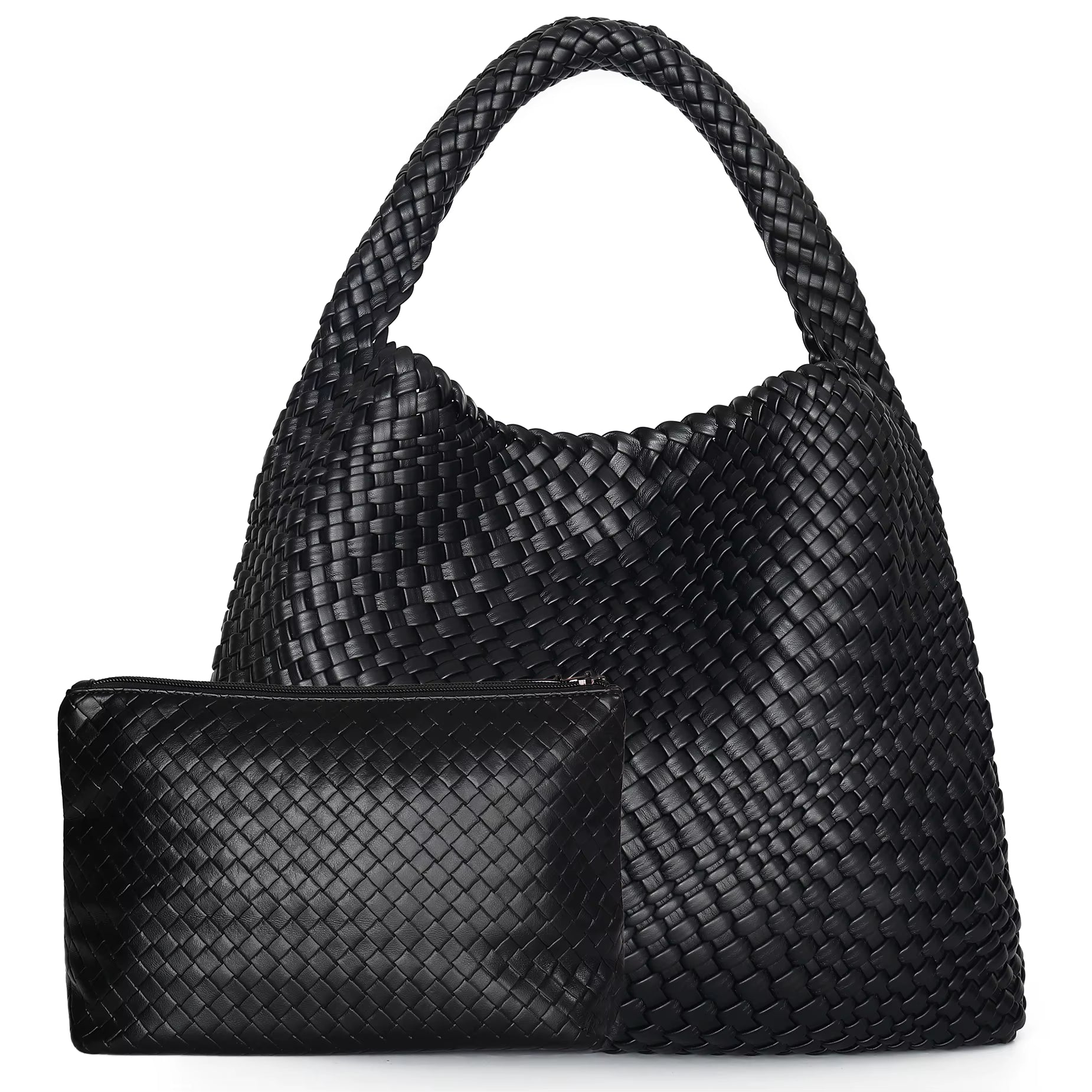 Woven Tote Bag for Women Large Woven Handbag Soft Leather Shoulder Bag Work Shopper Summer Beach Travel Tote Bag with Purse