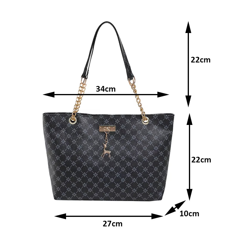 New Presbyopia Handbag Texture Soft Leather Large Capacity Tote Women Bag with Hanging Accessories Shoulder Bag