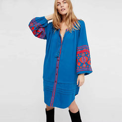 Women Long Blouses Shirts Lantern Sleeve Embroiderd Tassel Women Blouse Tops Summer Female Tops Hippie Blusas