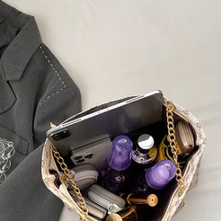 New Presbyopia Handbag Texture Soft Leather Large Capacity Tote Women Bag with Hanging Accessories Shoulder Bag