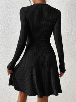 Autumn and Winter New Women'S Knitted Slim Sexy Sheath Dress Waist Slimming inside a Short Bag Hip Little Black Dress