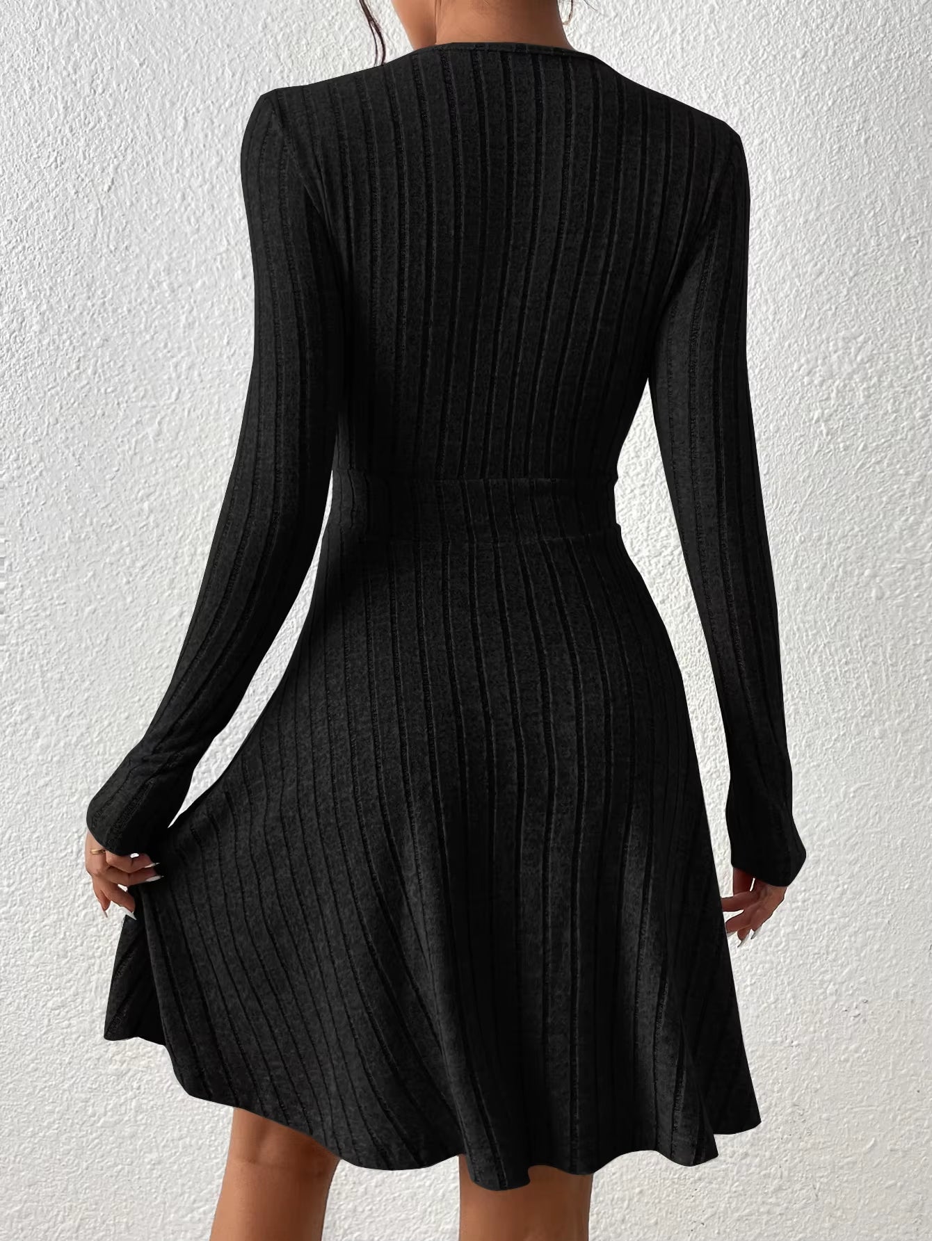 Autumn and Winter New Women'S Knitted Slim Sexy Sheath Dress Waist Slimming inside a Short Bag Hip Little Black Dress