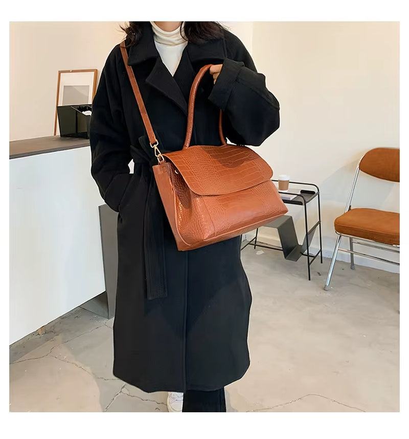 Designer Crocodile Pattern Women Handbag Large Capacity Shoulder Bags for Female Casual Totes Pu Leather Messenger Bag